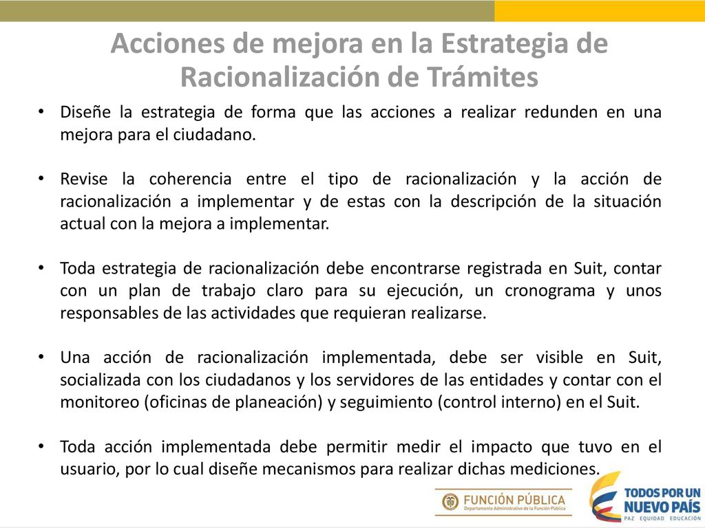 Acciones de mejora en la Estrategia de Racionalización de Trámites