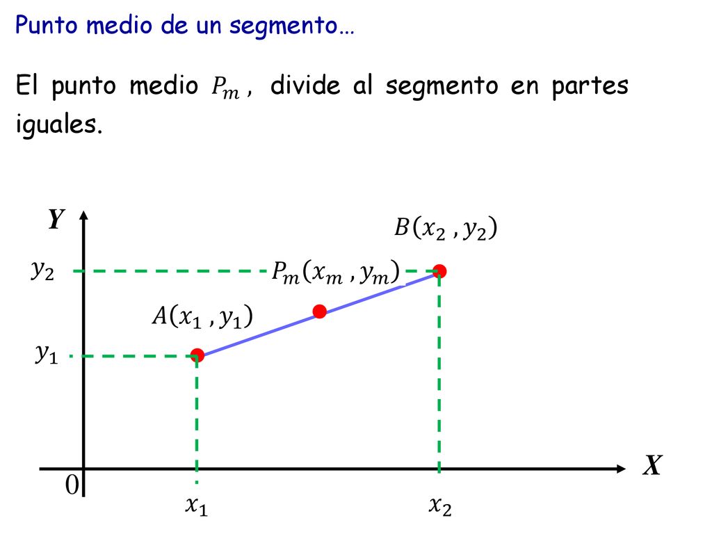 El punto medio 𝑃 𝑚 , divide al segmento en partes iguales.