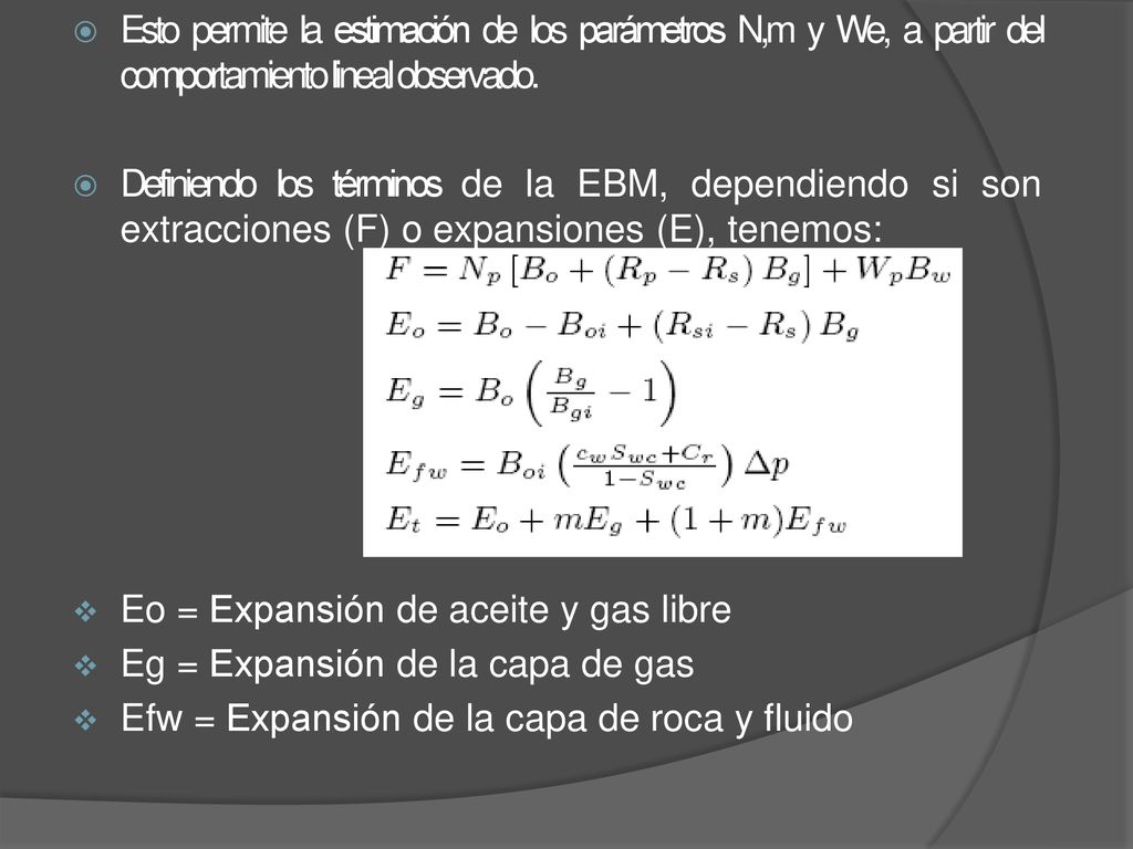 Esto permite la estimación de los parámetros N,m y We, a partir del comportamiento lineal observado.