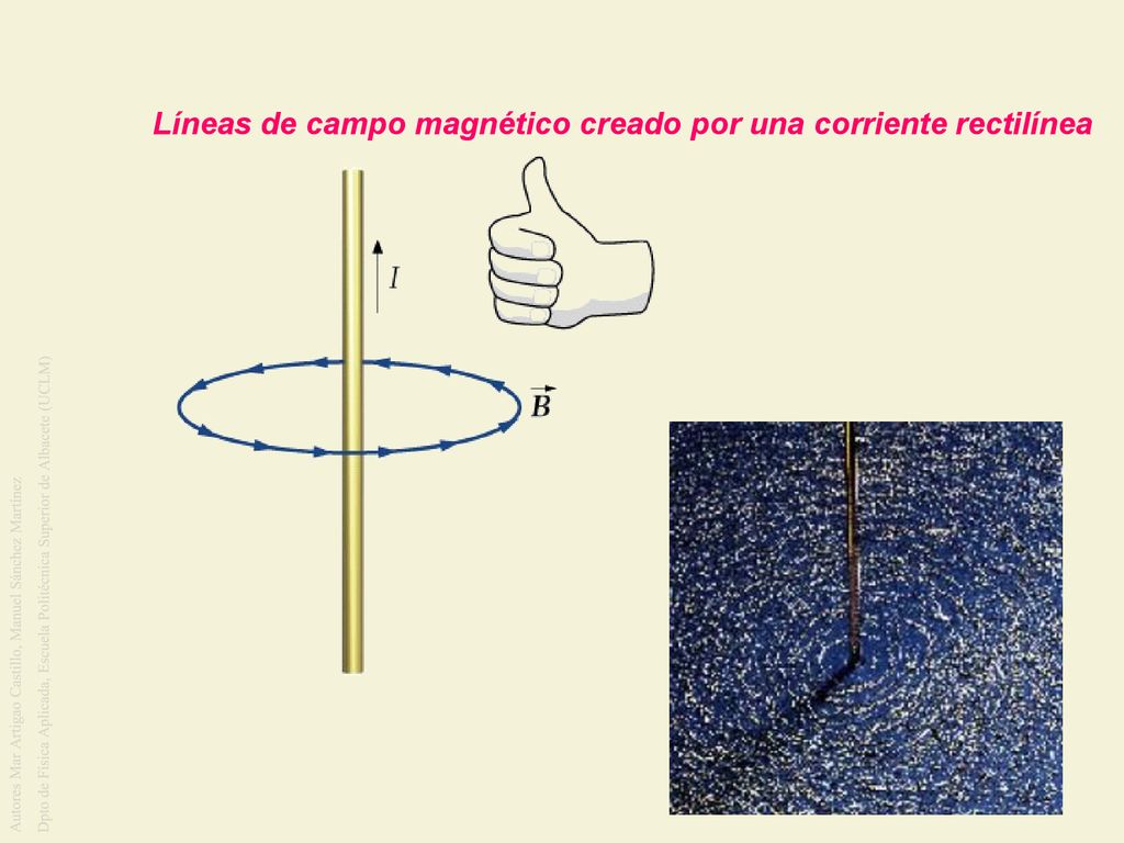 Líneas de campo magnético creado por una corriente rectilínea