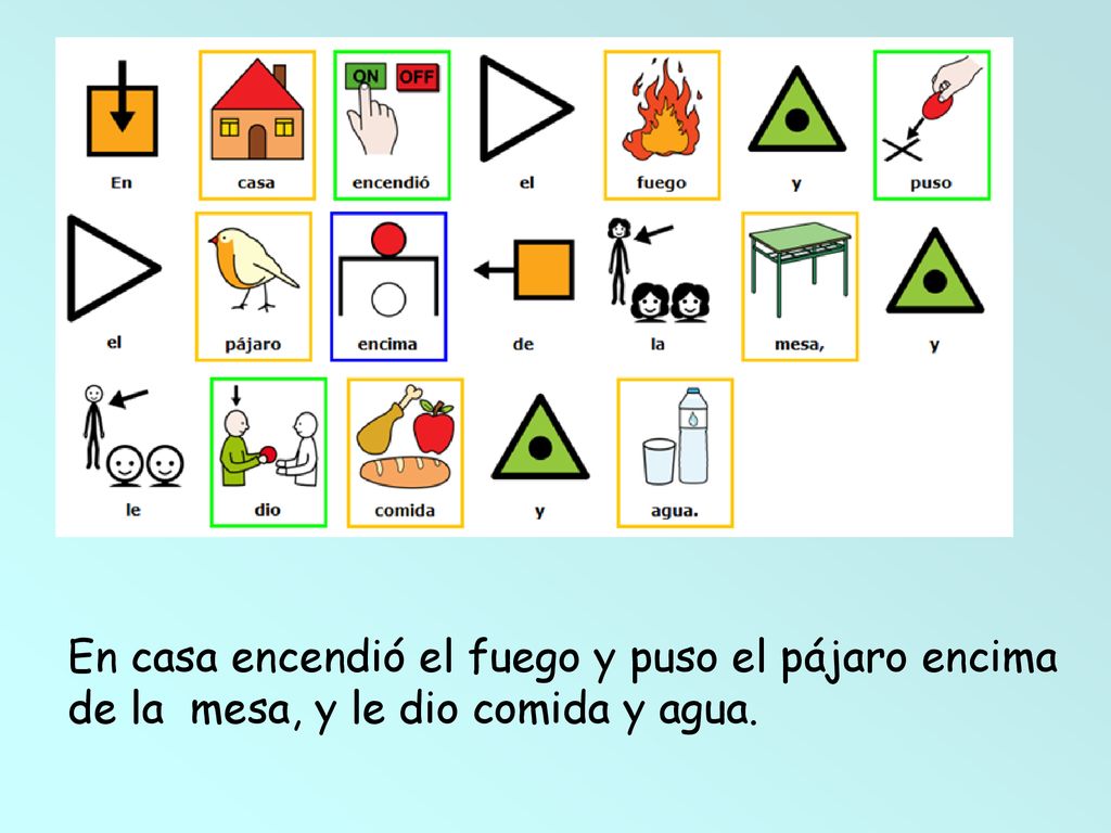 En casa encendió el fuego y puso el pájaro encima de la mesa, y le dio comida y agua.