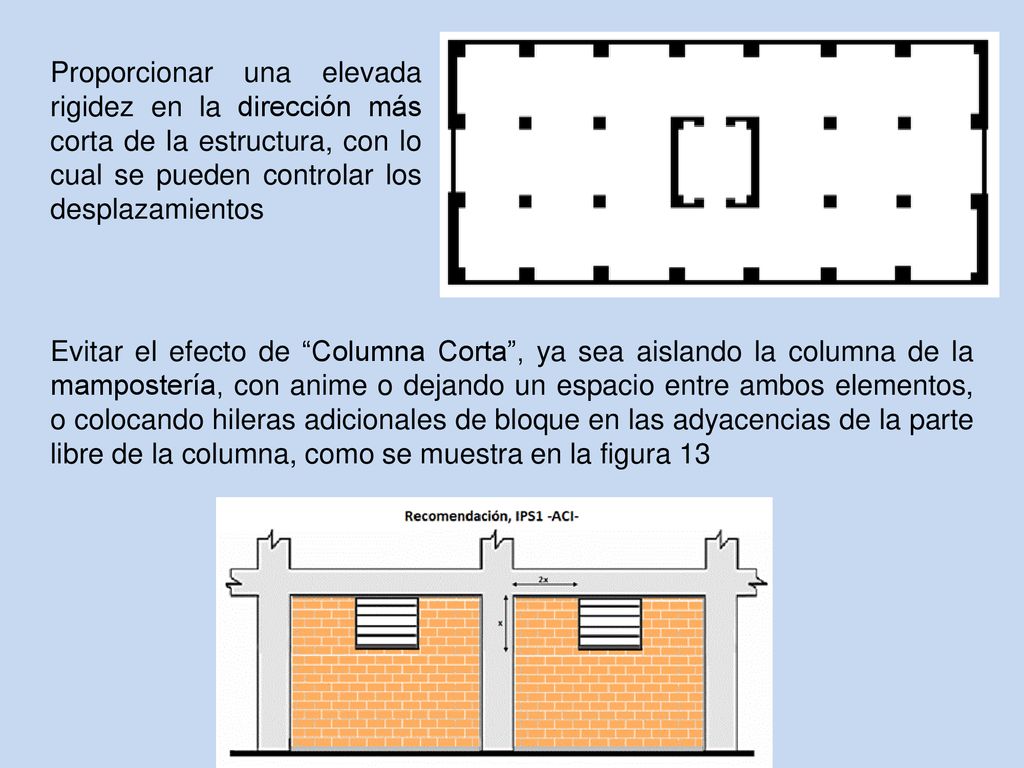 Proporcionar una elevada rigidez en la dirección más corta de la estructura, con lo cual se pueden controlar los desplazamientos