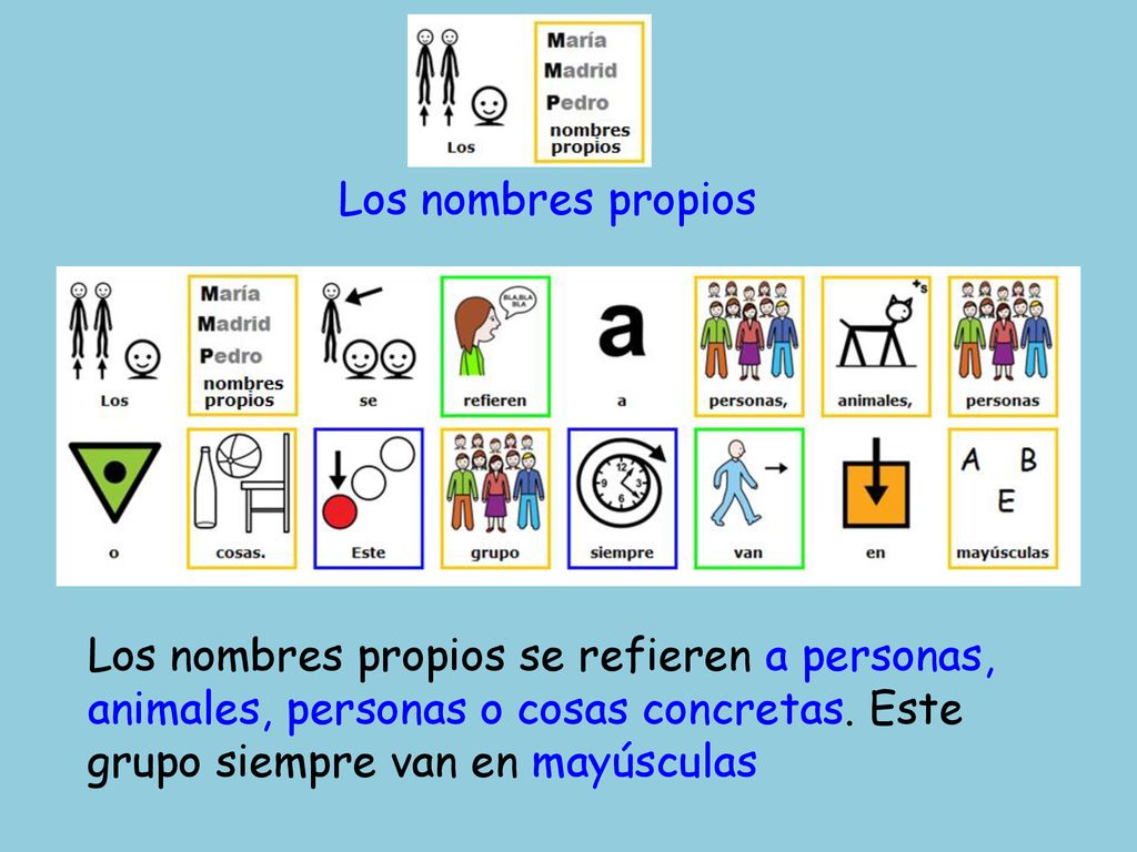 Los nombres propios Los nombres propios se refieren a personas, animales, personas o cosas concretas.