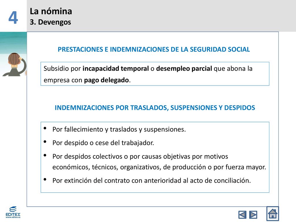4 La nómina. 3. Devengos. PRESTACIONES E INDEMNIZACIONES DE LA SEGURIDAD SOCIAL.