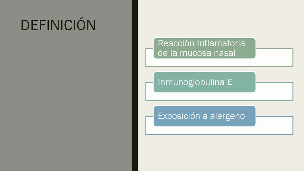 DEFINICIÓN Reacción Inflamatoria de la mucosa nasal Inmunoglobulina E