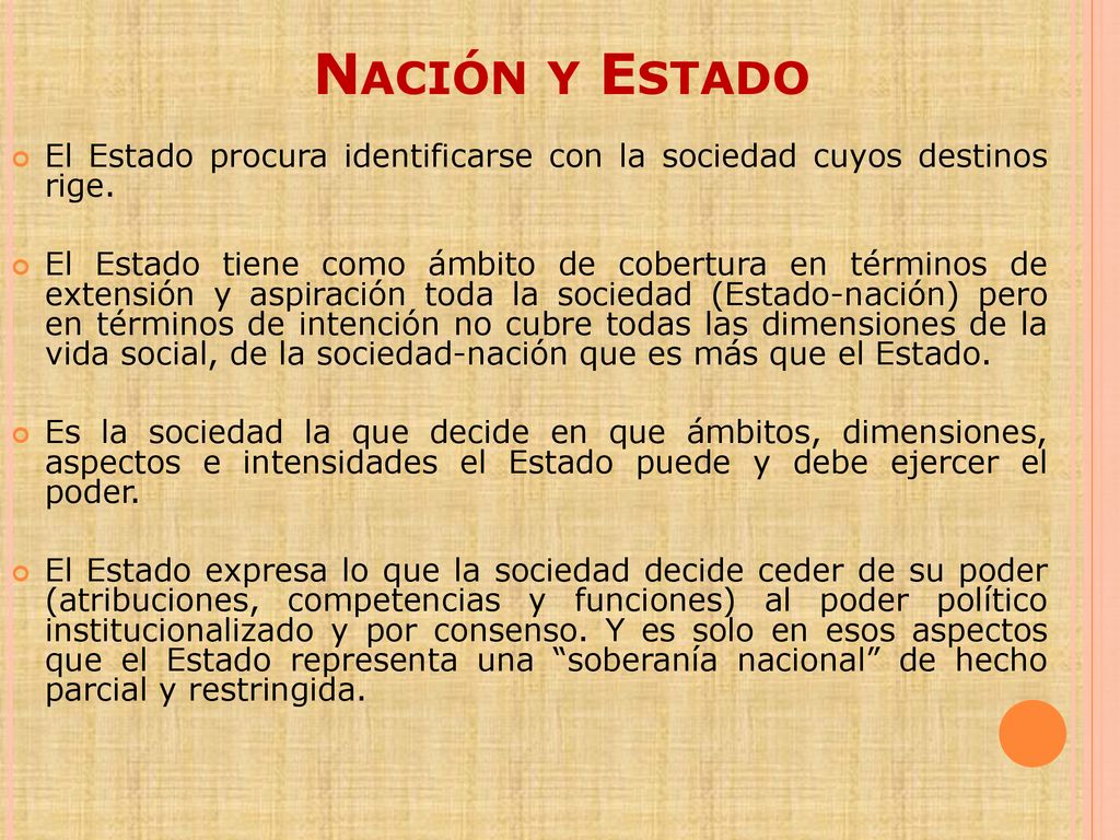 Nación y Estado El Estado procura identificarse con la sociedad cuyos destinos rige.
