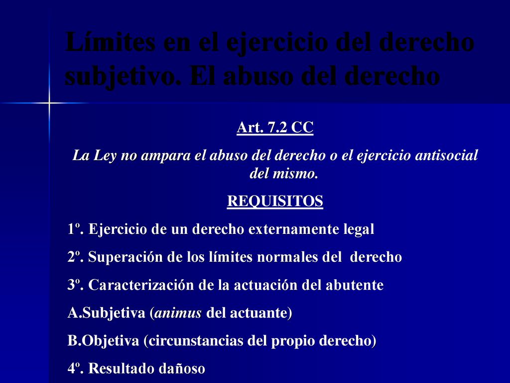 Límites en el ejercicio del derecho subjetivo. El abuso del derecho