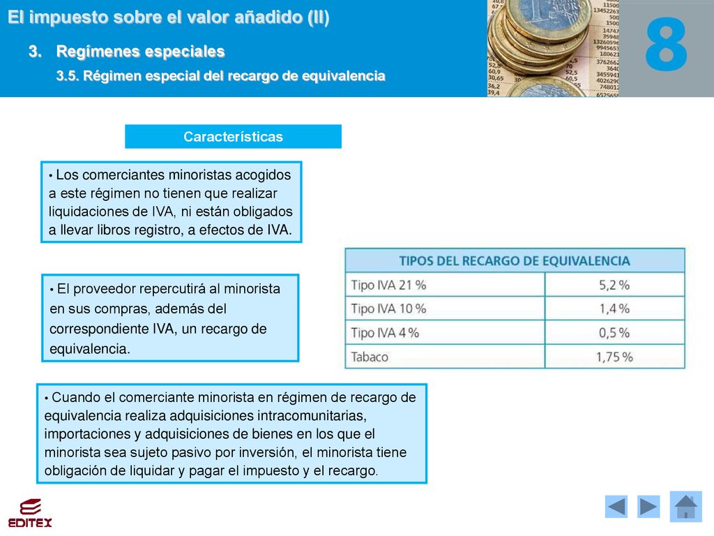3. Regímenes especiales 3.5. Régimen especial del recargo de equivalencia. Características.
