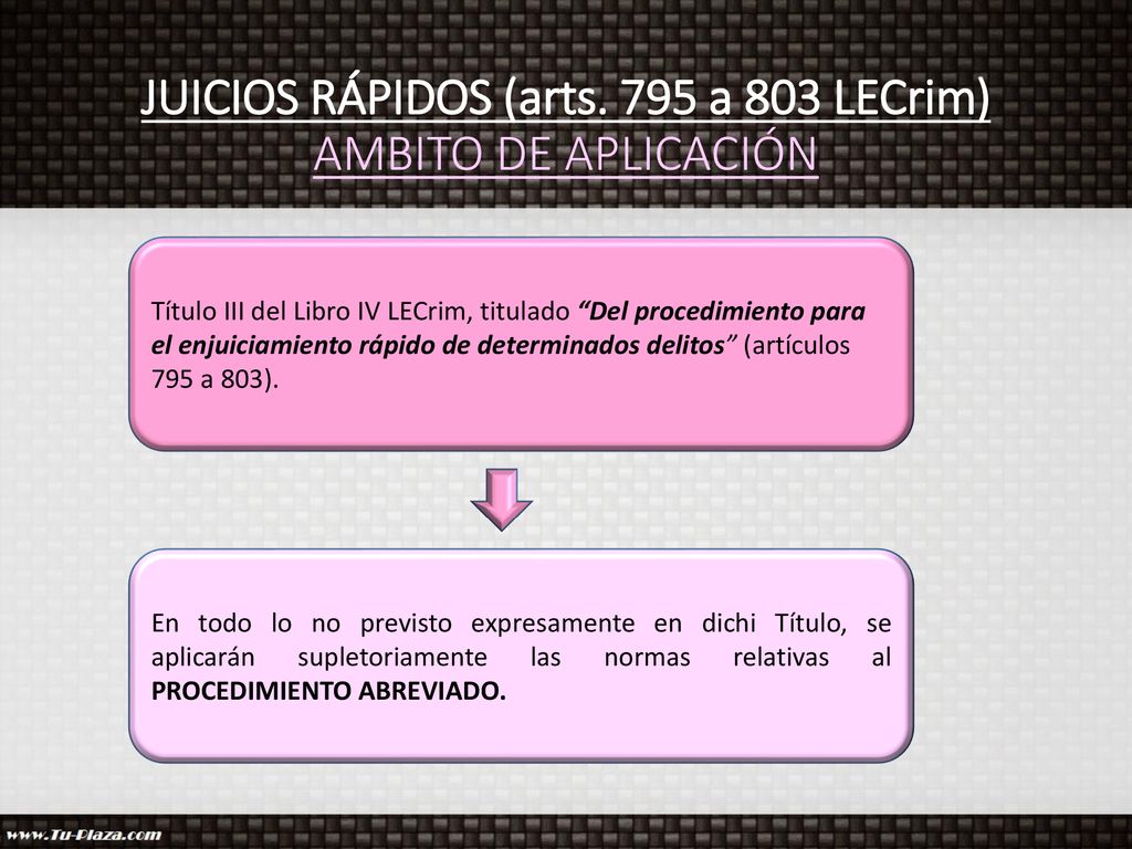 JUICIOS RÁPIDOS (arts. 795 a 803 LECrim) AMBITO DE APLICACIÓN