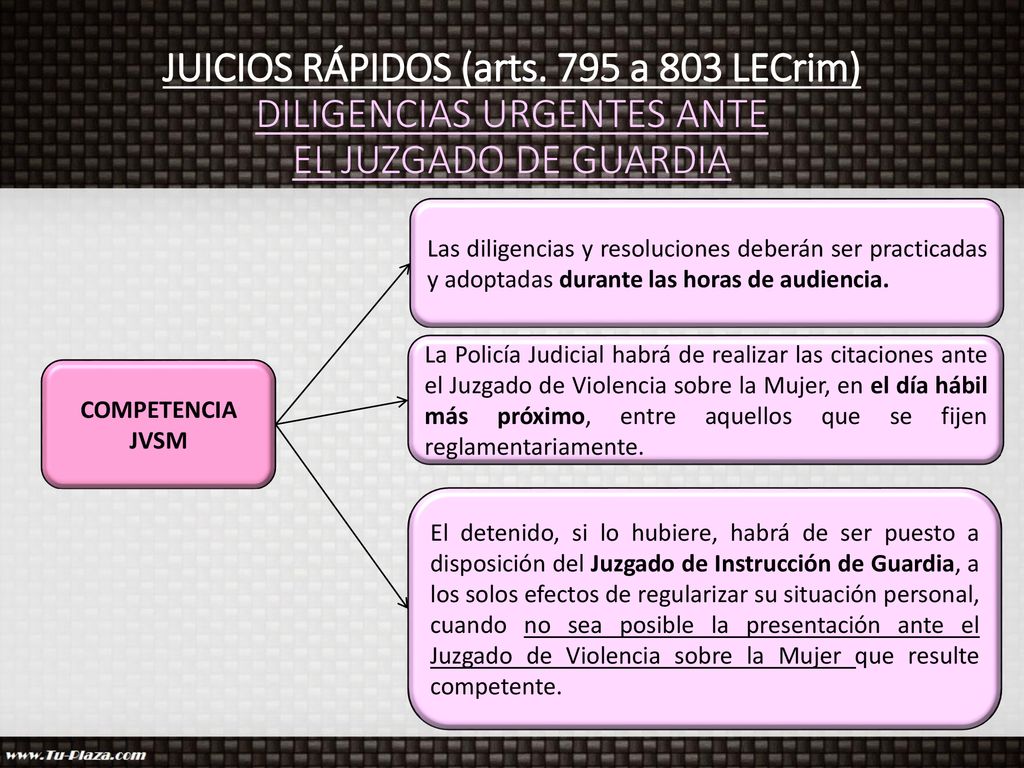 JUICIOS RÁPIDOS (arts. 795 a 803 LECrim) DILIGENCIAS URGENTES ANTE EL JUZGADO DE GUARDIA