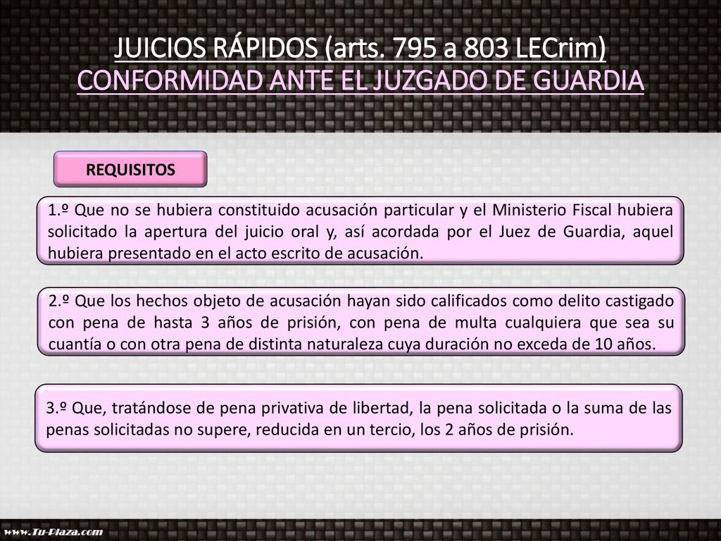 JUICIOS RÁPIDOS (arts. 795 a 803 LECrim) CONFORMIDAD ANTE EL JUZGADO DE GUARDIA