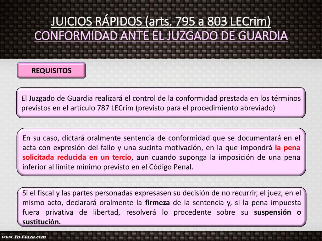 JUICIOS RÁPIDOS (arts. 795 a 803 LECrim) CONFORMIDAD ANTE EL JUZGADO DE GUARDIA