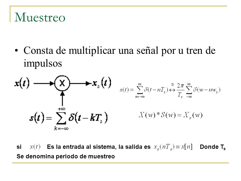 Muestreo Consta de multiplicar una señal por u tren de impulsos si