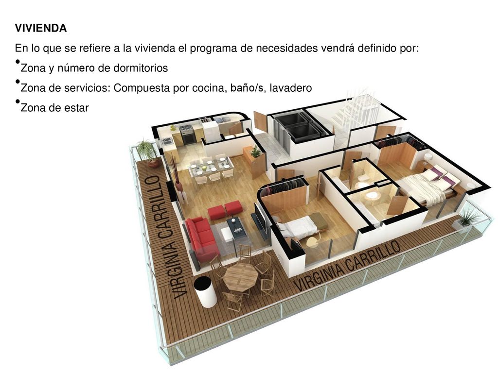 VIVIENDA En lo que se refiere a la vivienda el programa de necesidades vendrá definido por: Zona y número de dormitorios.