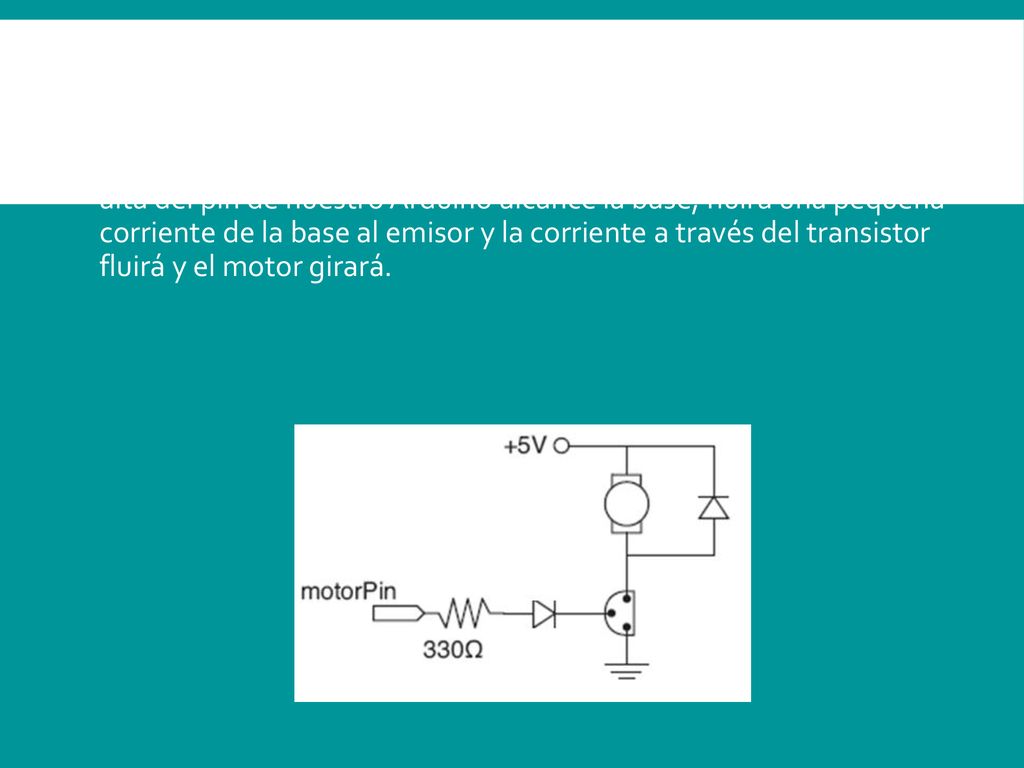 Utilizando transistor tipo NPN, conectaremos la carga (Motor) al colector del transistor y el emisor al negativo .