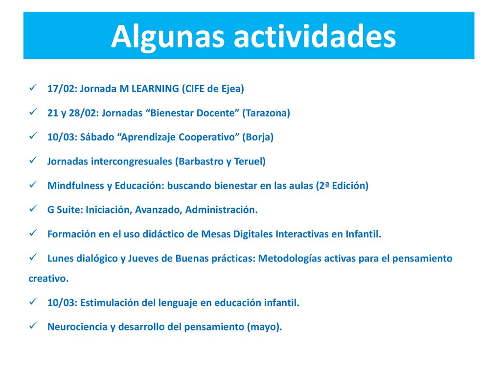 Algunas actividades 17/02: Jornada M LEARNING (CIFE de Ejea)