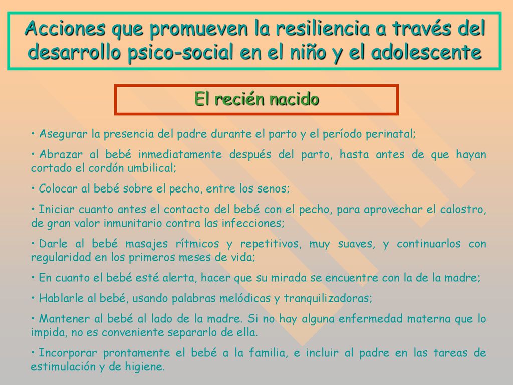 Acciones que promueven la resiliencia a través del desarrollo psico-social en el niño y el adolescente