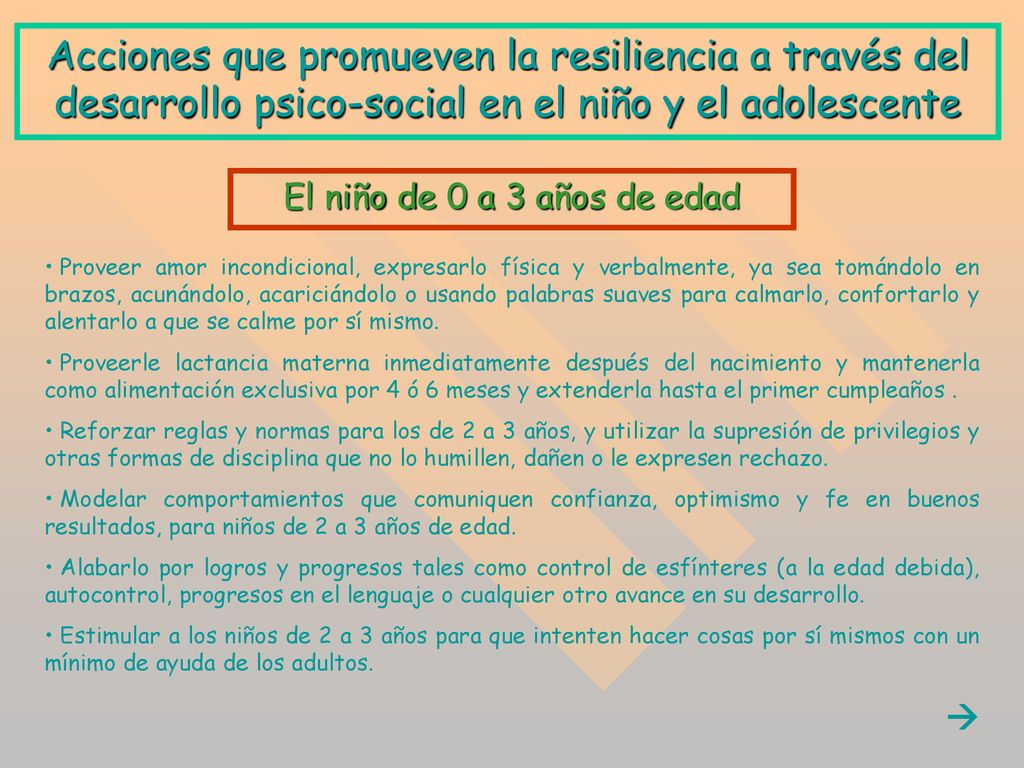Acciones que promueven la resiliencia a través del desarrollo psico-social en el niño y el adolescente