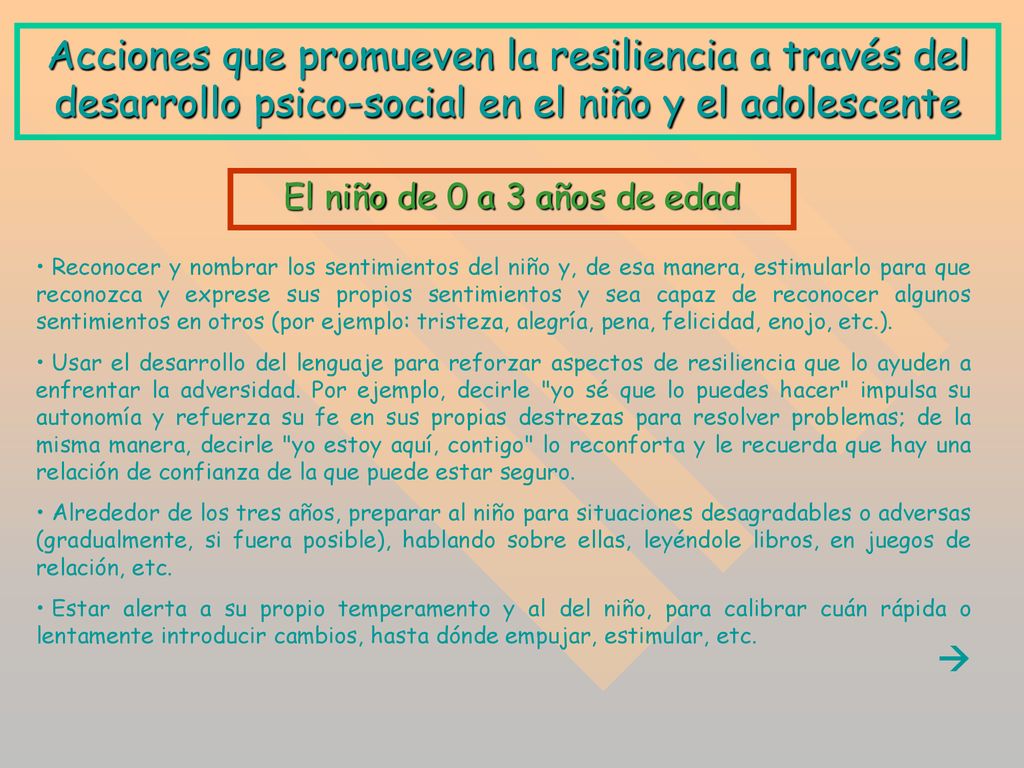 Acciones que promueven la resiliencia a través del desarrollo psico-social en el niño y el adolescente
