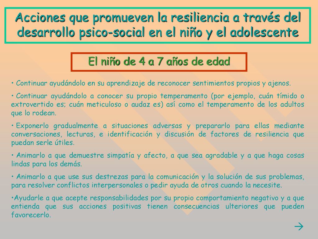 Acciones que promueven la resiliencia a través del desarrollo psico-social en el niño y el adolescente