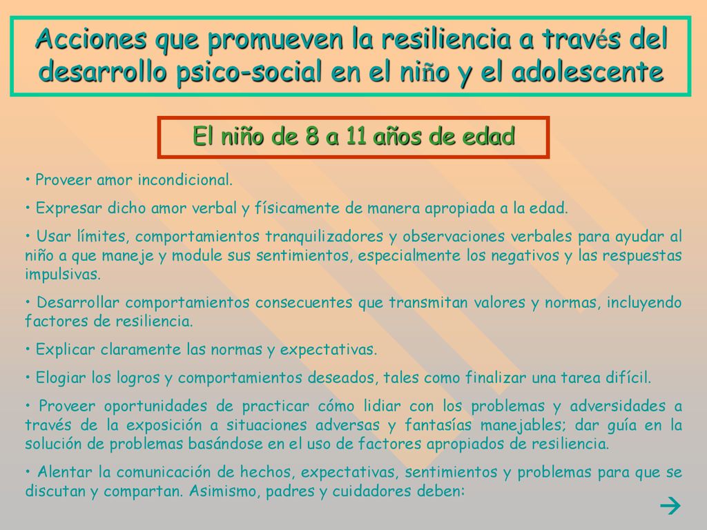 Acciones que promueven la resiliencia a través del desarrollo psico-social en el niño y el adolescente