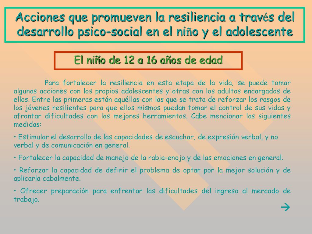 Acciones que promueven la resiliencia a través del desarrollo psico-social en el niño y el adolescente