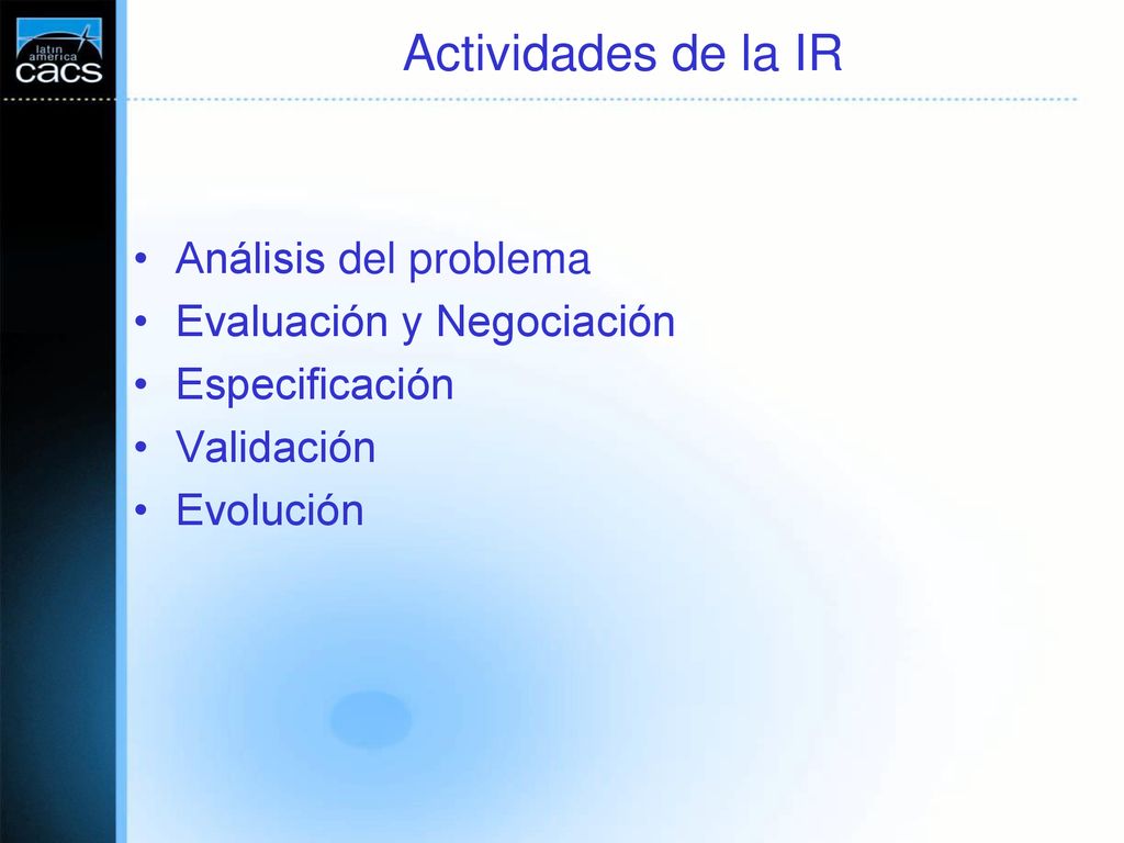 Actividades de la IR Análisis del problema Evaluación y Negociación