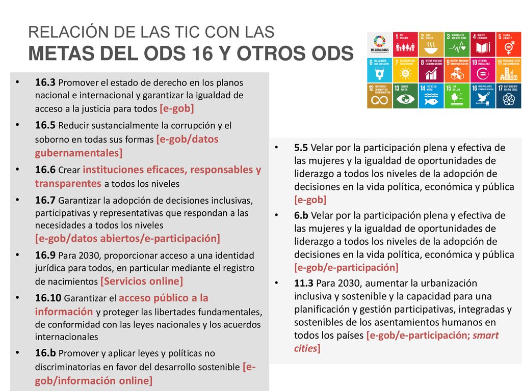 RELACIÓN DE LAS TIC CON LAS METAS DEL ODS 16 Y OTROS ODS