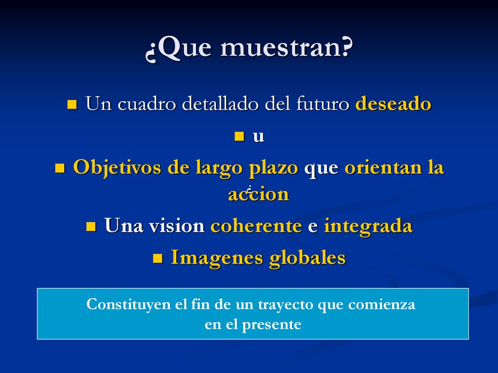 ¿Que muestran Un cuadro detallado del futuro deseado u