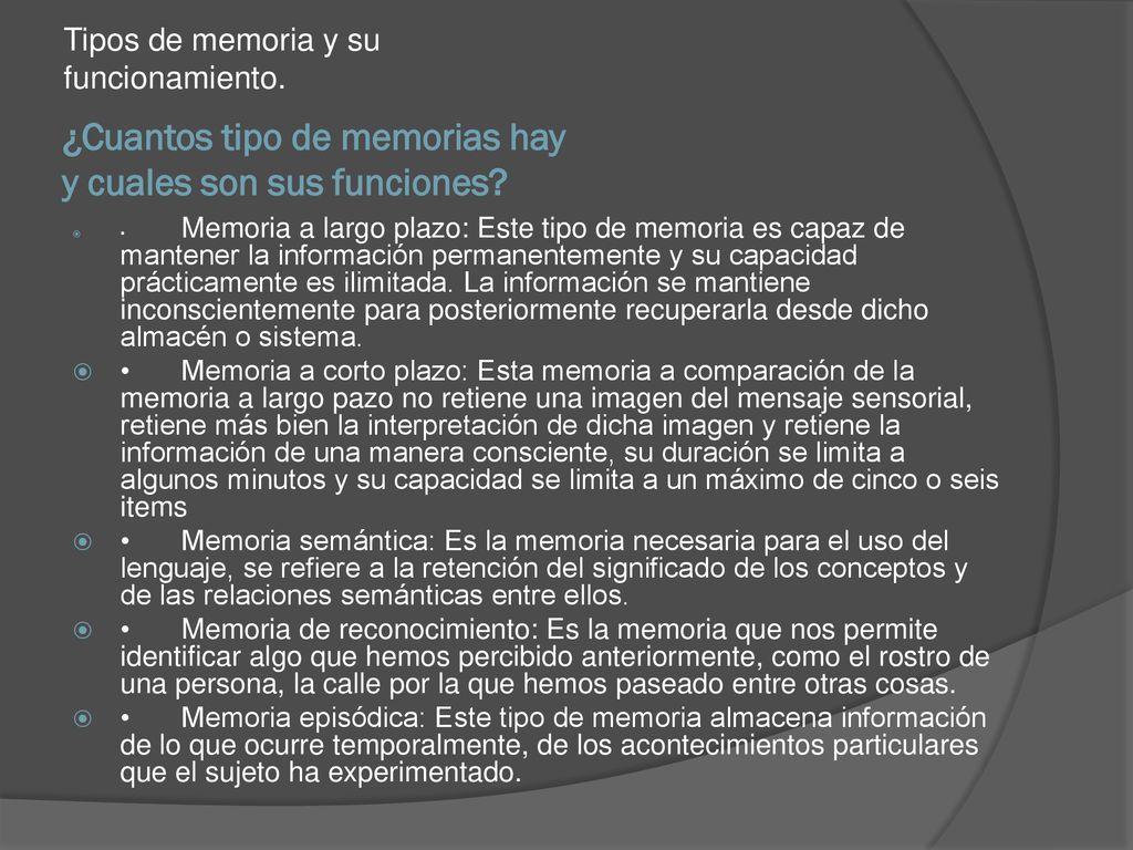 ¿Cuantos tipo de memorias hay y cuales son sus funciones