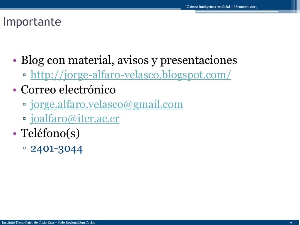 Blog con material, avisos y presentaciones Correo electrónico