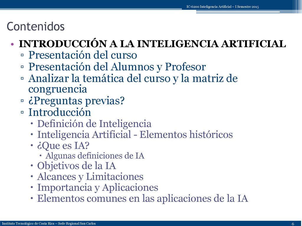 Contenidos Presentación del curso Presentación del Alumnos y Profesor