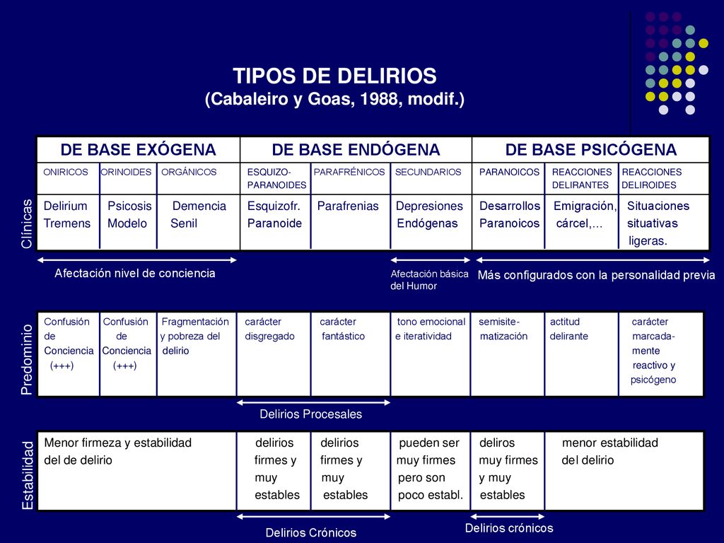 TIPOS DE DELIRIOS (Cabaleiro y Goas, 1988, modif.)