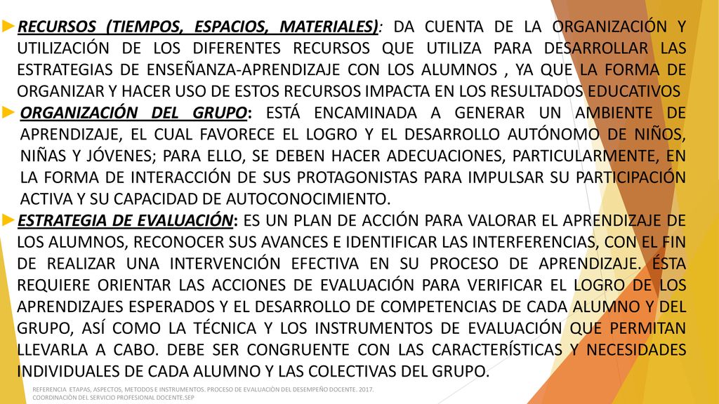 RECURSOS (TIEMPOS, ESPACIOS, MATERIALES): DA CUENTA DE LA ORGANIZACIÓN Y UTILIZACIÓN DE LOS DIFERENTES RECURSOS QUE UTILIZA PARA DESARROLLAR LAS ESTRATEGIAS DE ENSEÑANZA-APRENDIZAJE CON LOS ALUMNOS , YA QUE LA FORMA DE ORGANIZAR Y HACER USO DE ESTOS RECURSOS IMPACTA EN LOS RESULTADOS EDUCATIVOS
