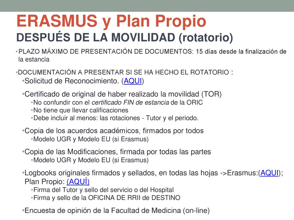 ERASMUS y Plan Propio DESPUÉS DE LA MOVILIDAD (rotatorio)