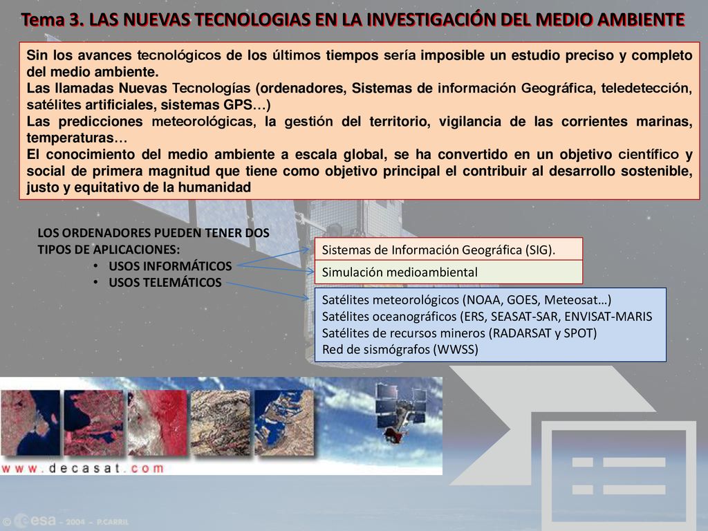 Tema 3. LAS NUEVAS TECNOLOGIAS EN LA INVESTIGACIÓN DEL MEDIO AMBIENTE