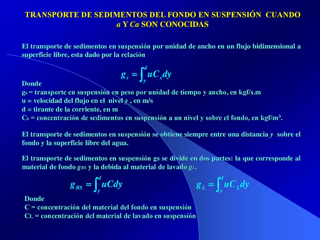 TRANSPORTE DE SEDIMENTOS DEL FONDO EN SUSPENSIÓN CUANDO a Y Ca SON CONOCIDAS