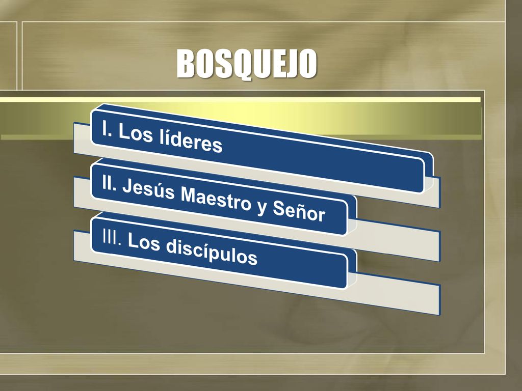 BOSQUEJO I. Los líderes II. Jesús Maestro y Señor III. Los discípulos