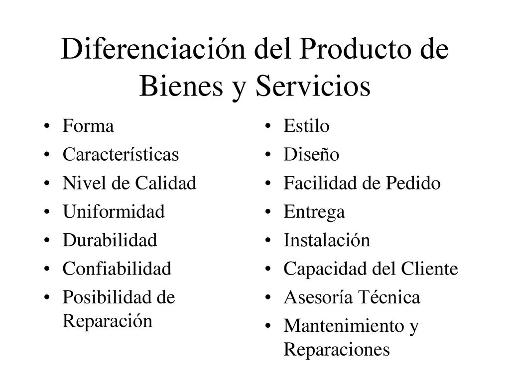 Diferenciación del Producto de Bienes y Servicios