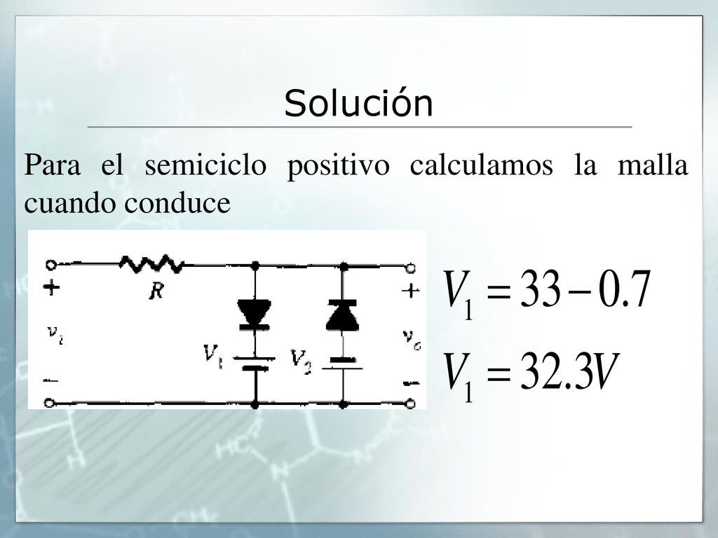 Solución Para el semiciclo positivo calculamos la malla cuando conduce