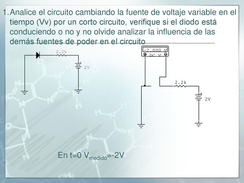 Analice el circuito cambiando la fuente de voltaje variable en el tiempo (Vv) por un corto circuito, verifique si el diodo está conduciendo o no y no olvide analizar la influencia de las demás fuentes de poder en el circuito