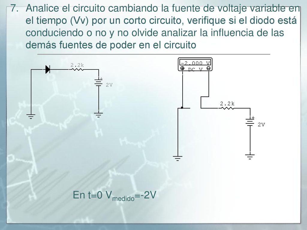 Analice el circuito cambiando la fuente de voltaje variable en el tiempo (Vv) por un corto circuito, verifique si el diodo está conduciendo o no y no olvide analizar la influencia de las demás fuentes de poder en el circuito