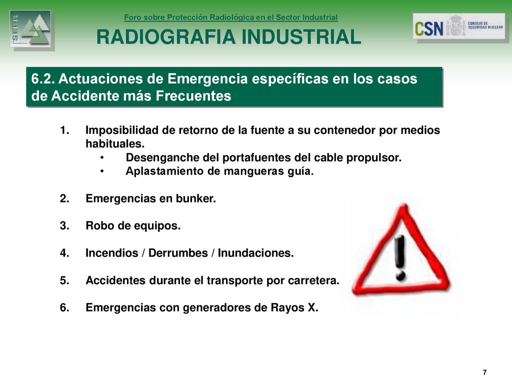 6.2. Actuaciones de Emergencia específicas en los casos de Accidente más Frecuentes