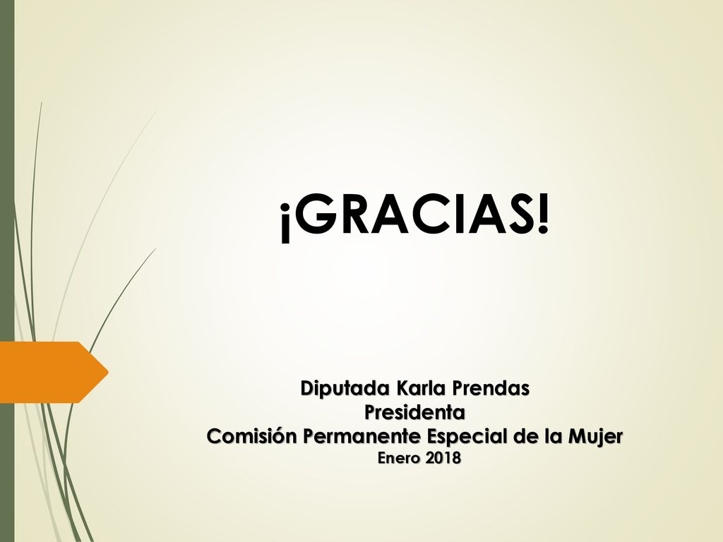 ¡GRACIAS! Diputada Karla Prendas Presidenta Comisión Permanente Especial de la Mujer Enero 2018