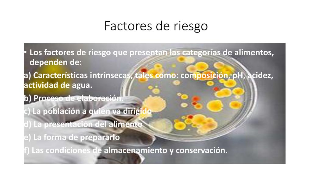 Factores de riesgo Los factores de riesgo que presentan las categorías de alimentos, dependen de: