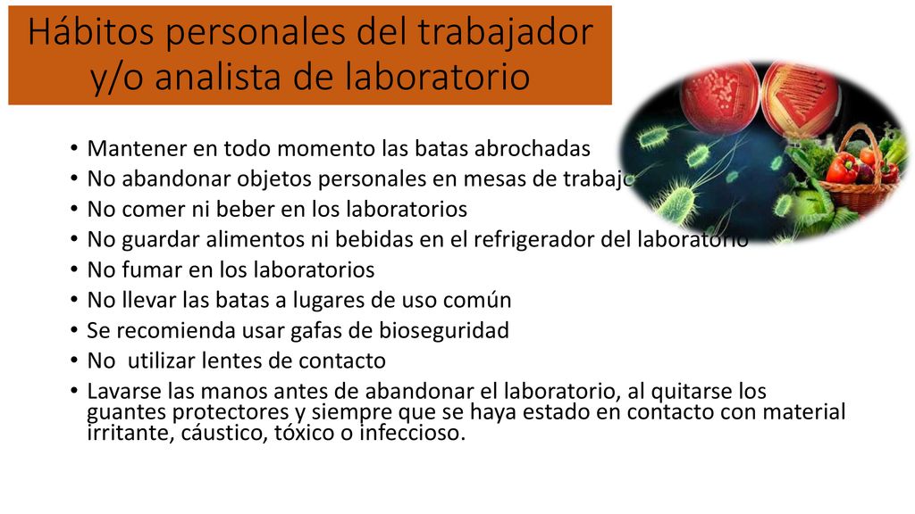 Hábitos personales del trabajador y/o analista de laboratorio