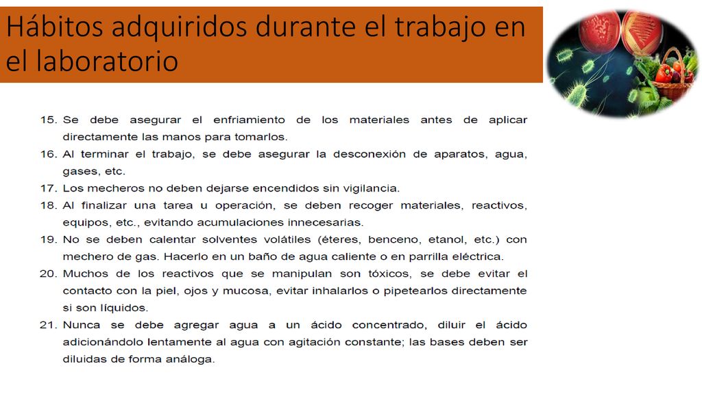 Hábitos adquiridos durante el trabajo en el laboratorio