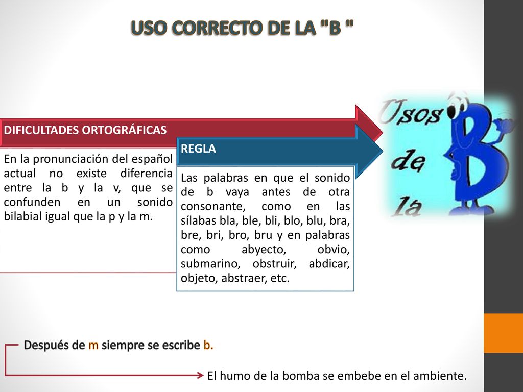 USO CORRECTO DE LA B DIFICULTADES ORTOGRÁFICAS REGLA