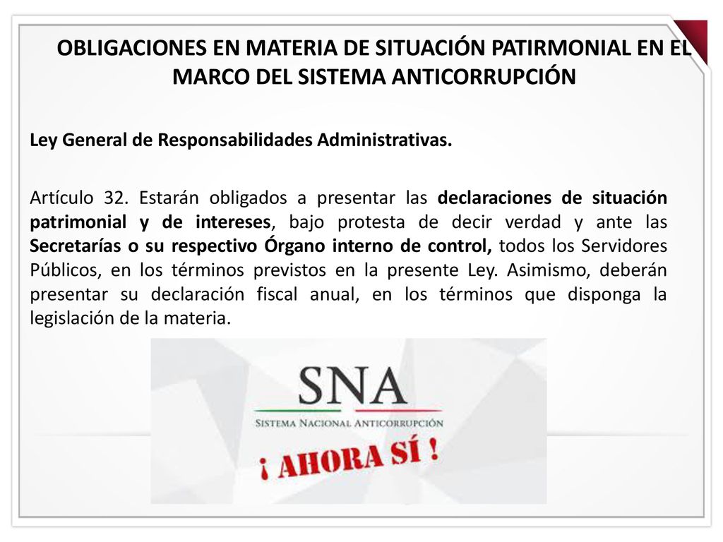 OBLIGACIONES EN MATERIA DE SITUACIÓN PATIRMONIAL EN EL MARCO DEL SISTEMA ANTICORRUPCIÓN