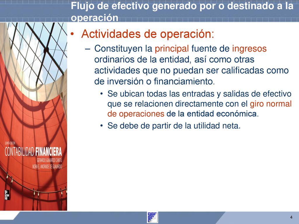 Flujo de efectivo generado por o destinado a la operación